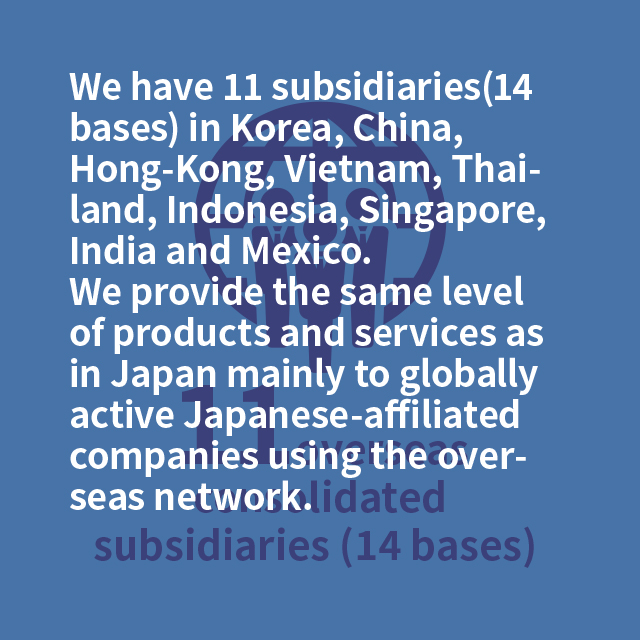 11 overseas consolidated subsidiaries (12 bases) 