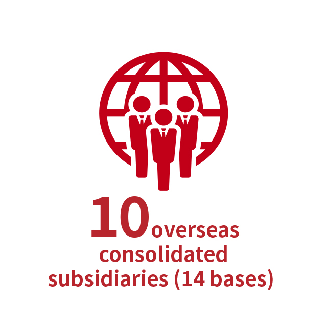 10 overseas consolidated subsidiaries (14 bases) 