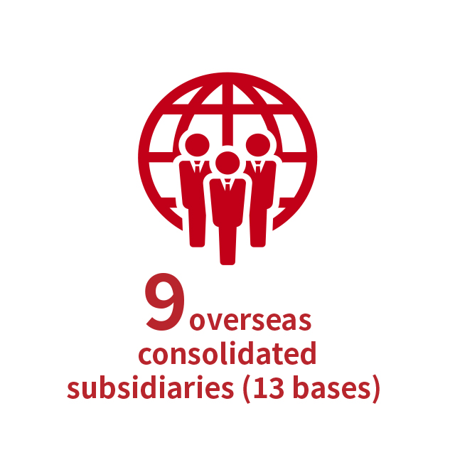 9 overseas consolidated subsidiaries (13 bases) 