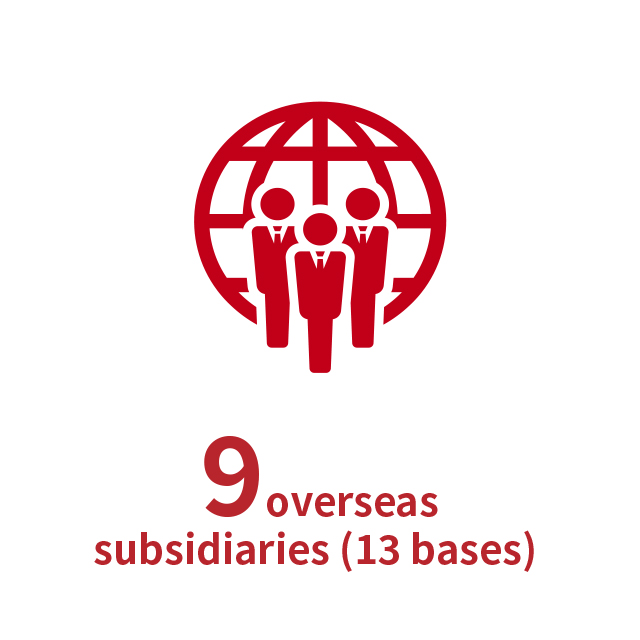 9 overseas consolidated subsidiaries (13 bases) 